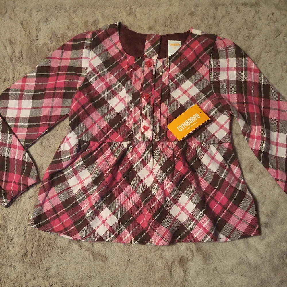 Brand New NWT 100% Cotton Pink Plaid Shirt Top Gymboree Kid's - 5T